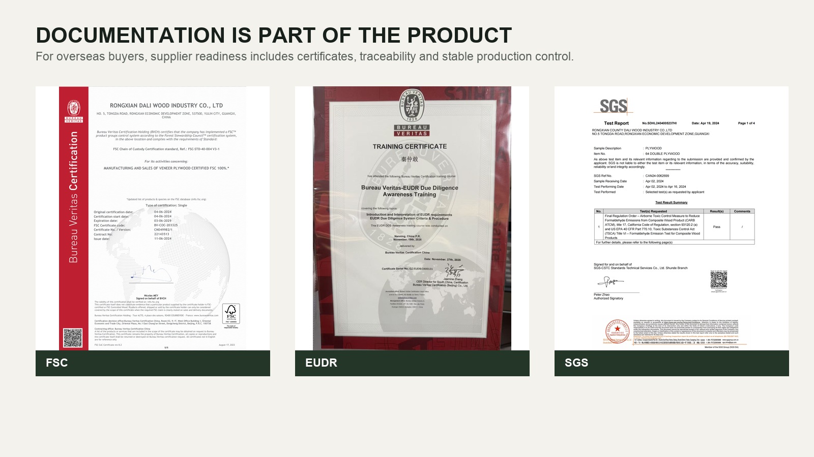 DALI furniture export documentation and certificate readiness.