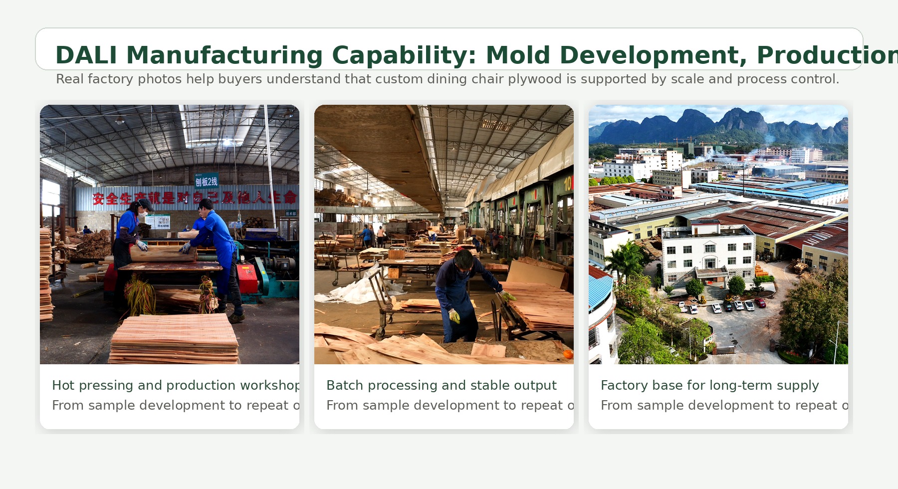 DALI Wood factory for custom bent plywood dining chair production and furniture component supply.
