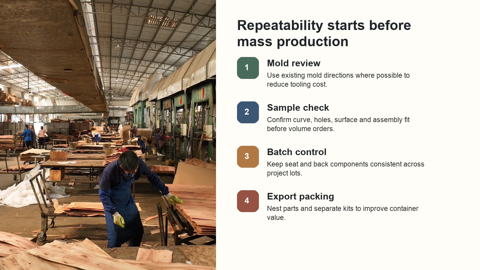 DALI repeatable molded plywood chair back production for project furniture orders