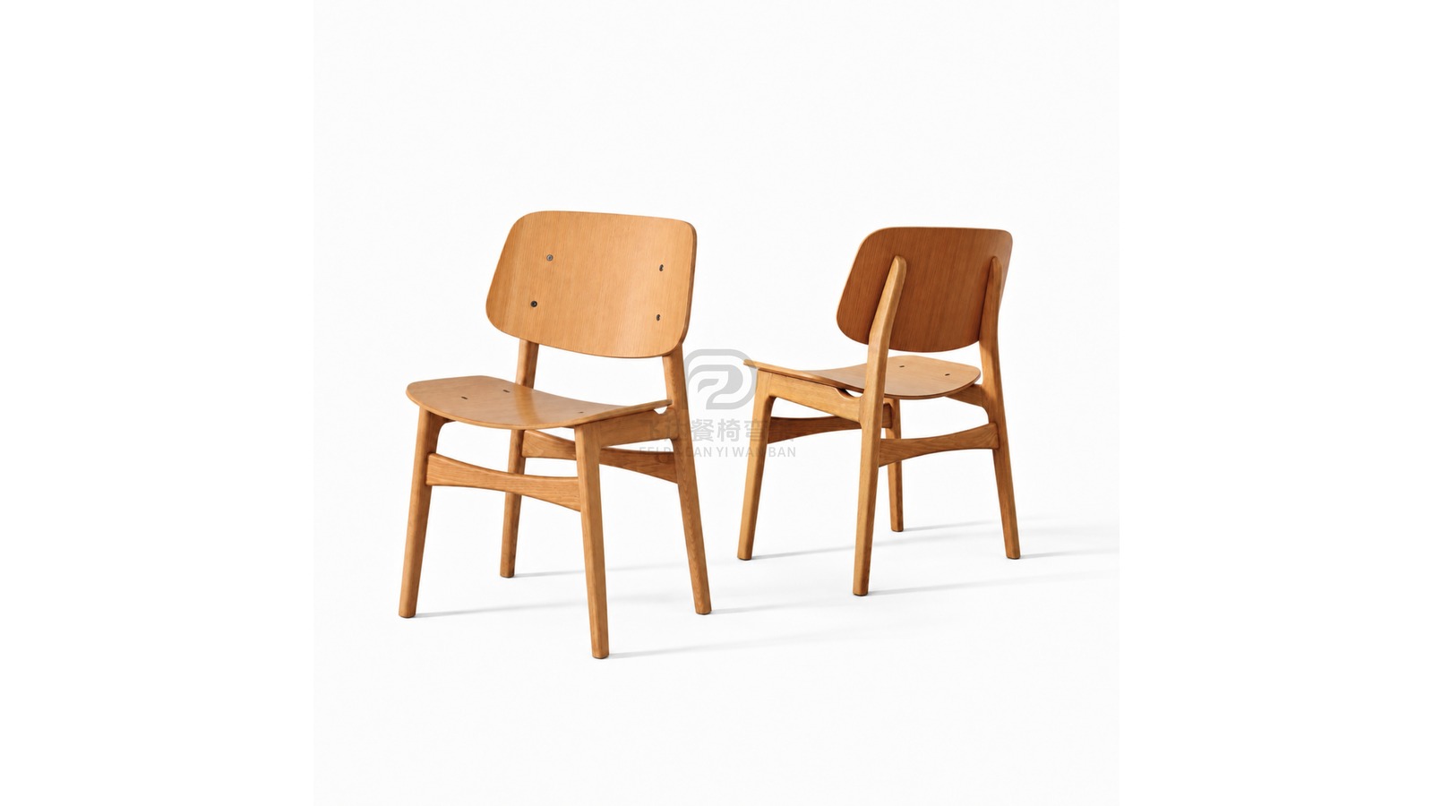 Knock-down wooden dining chair shown from front and rear views.