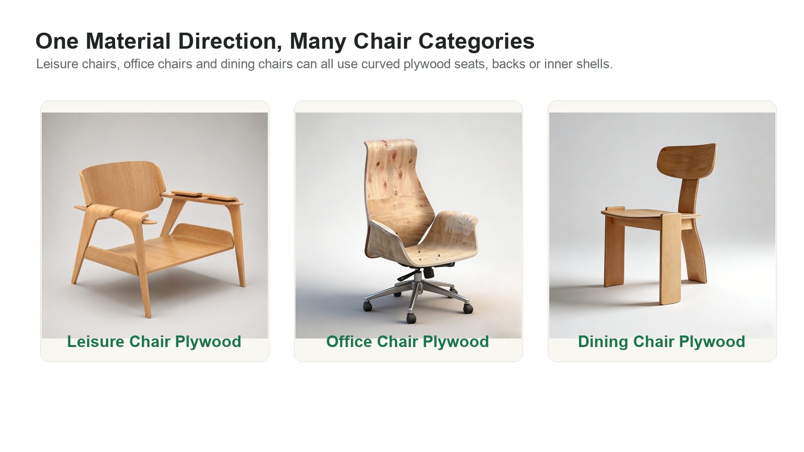 DALI leisure chair, office chair and dining chair plywood component categories.