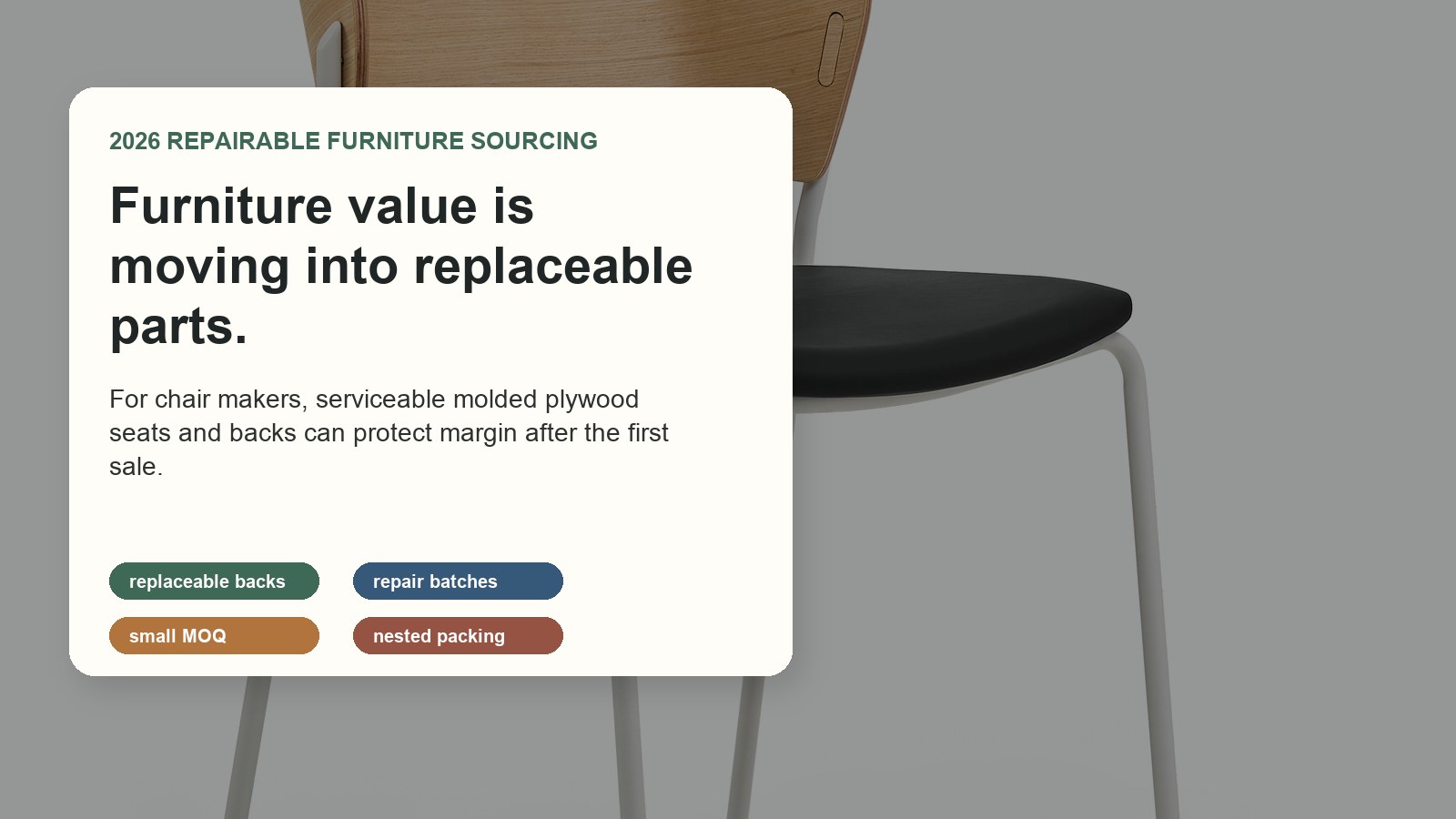 Repairable furniture 2026 with replaceable plywood chair parts and molded plywood backs