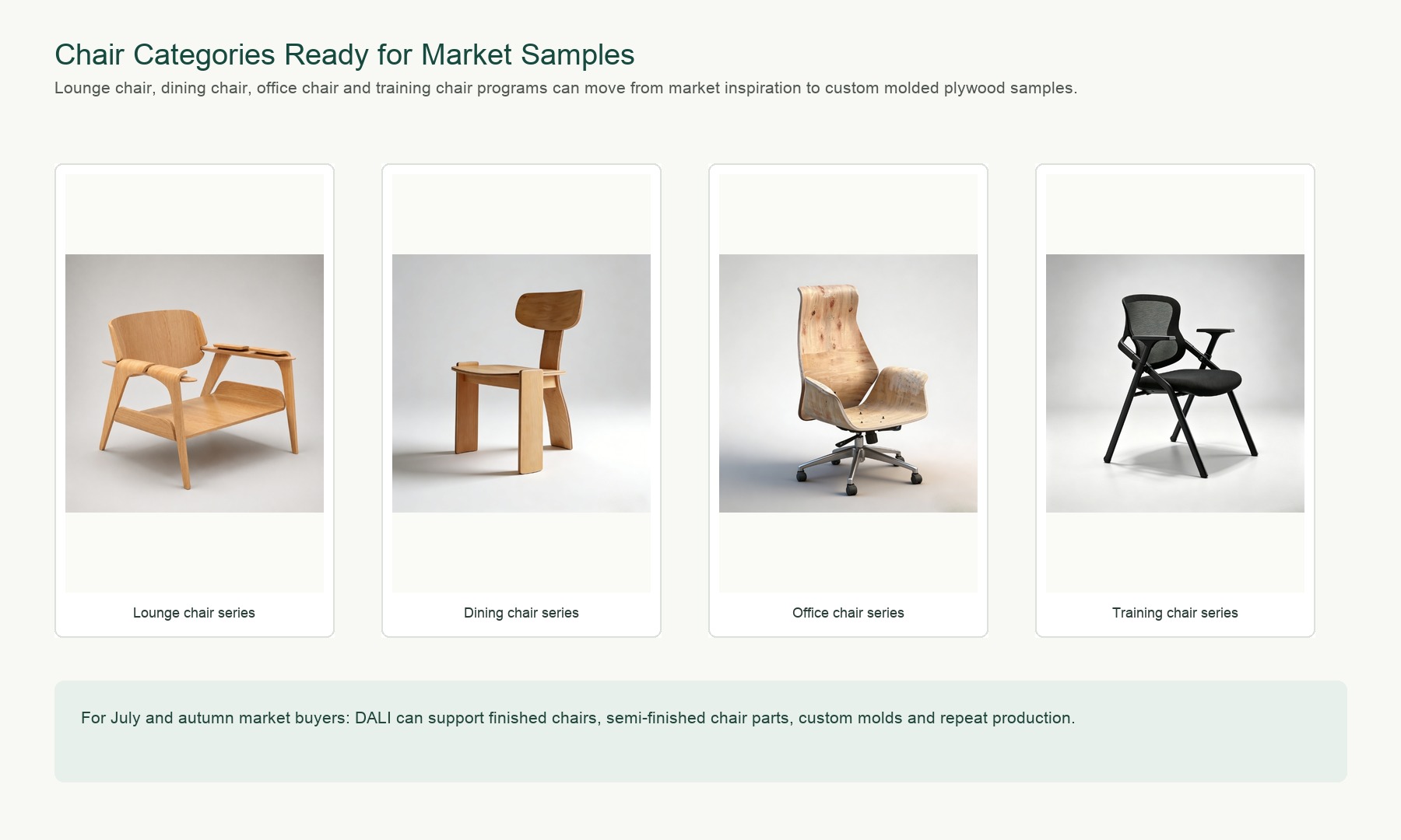 DALI lounge chair dining chair office chair and training chair series for July market sample development.