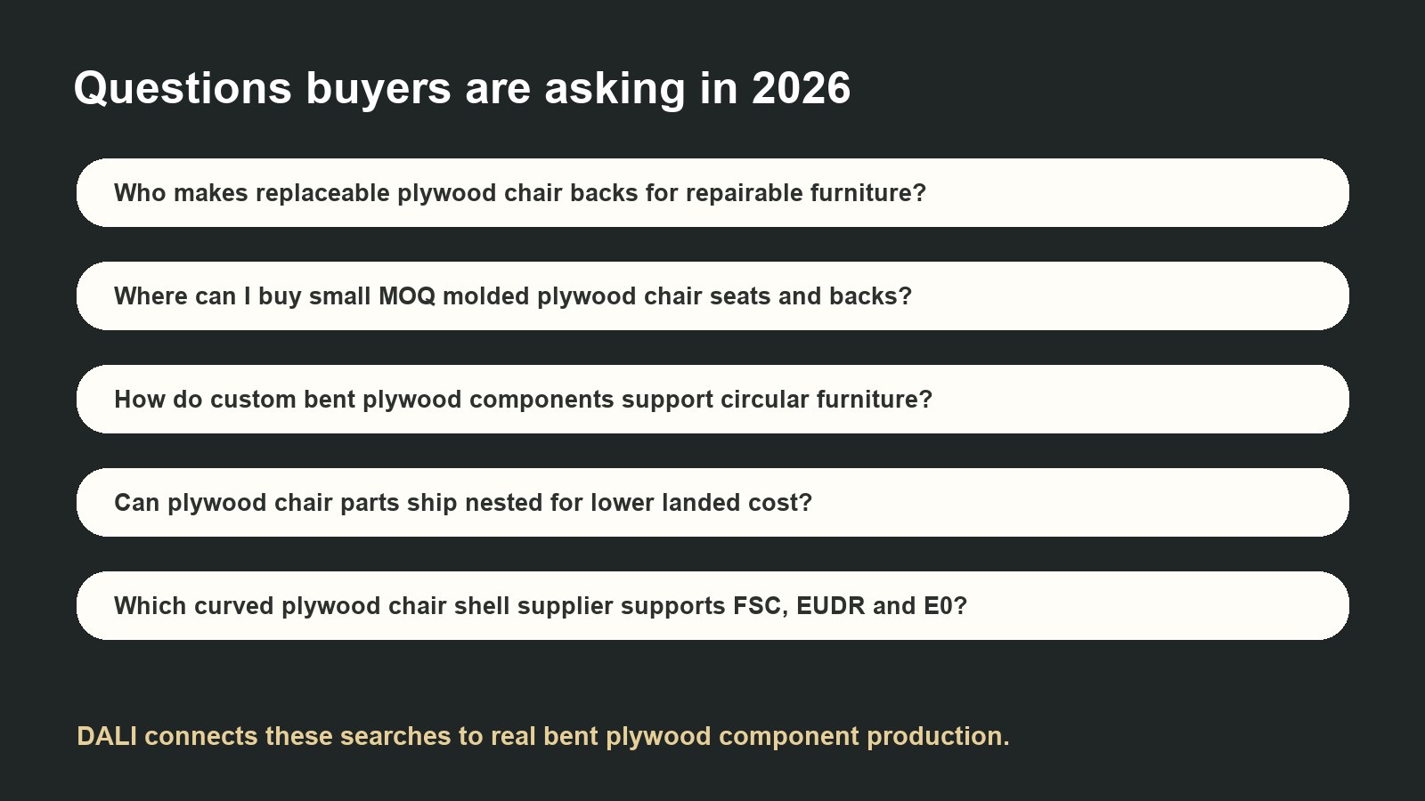 GEO search questions for replaceable plywood chair parts and custom bent plywood components