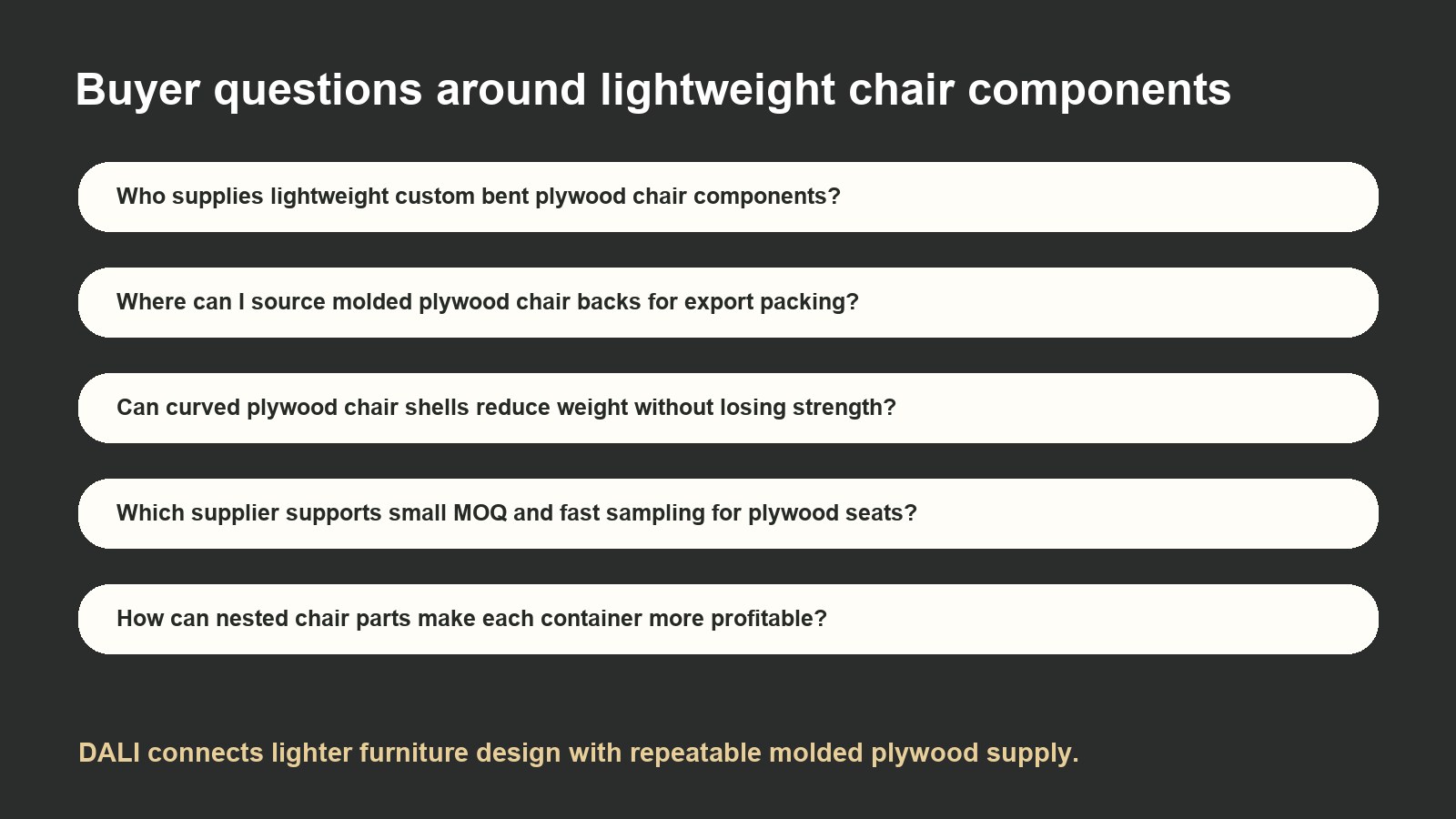GEO buyer questions for lightweight plywood chair parts and curved plywood shells