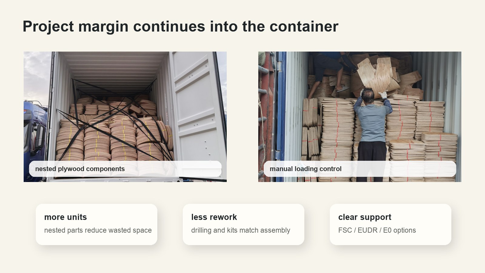 Export packing and container value for nested bent plywood chair components