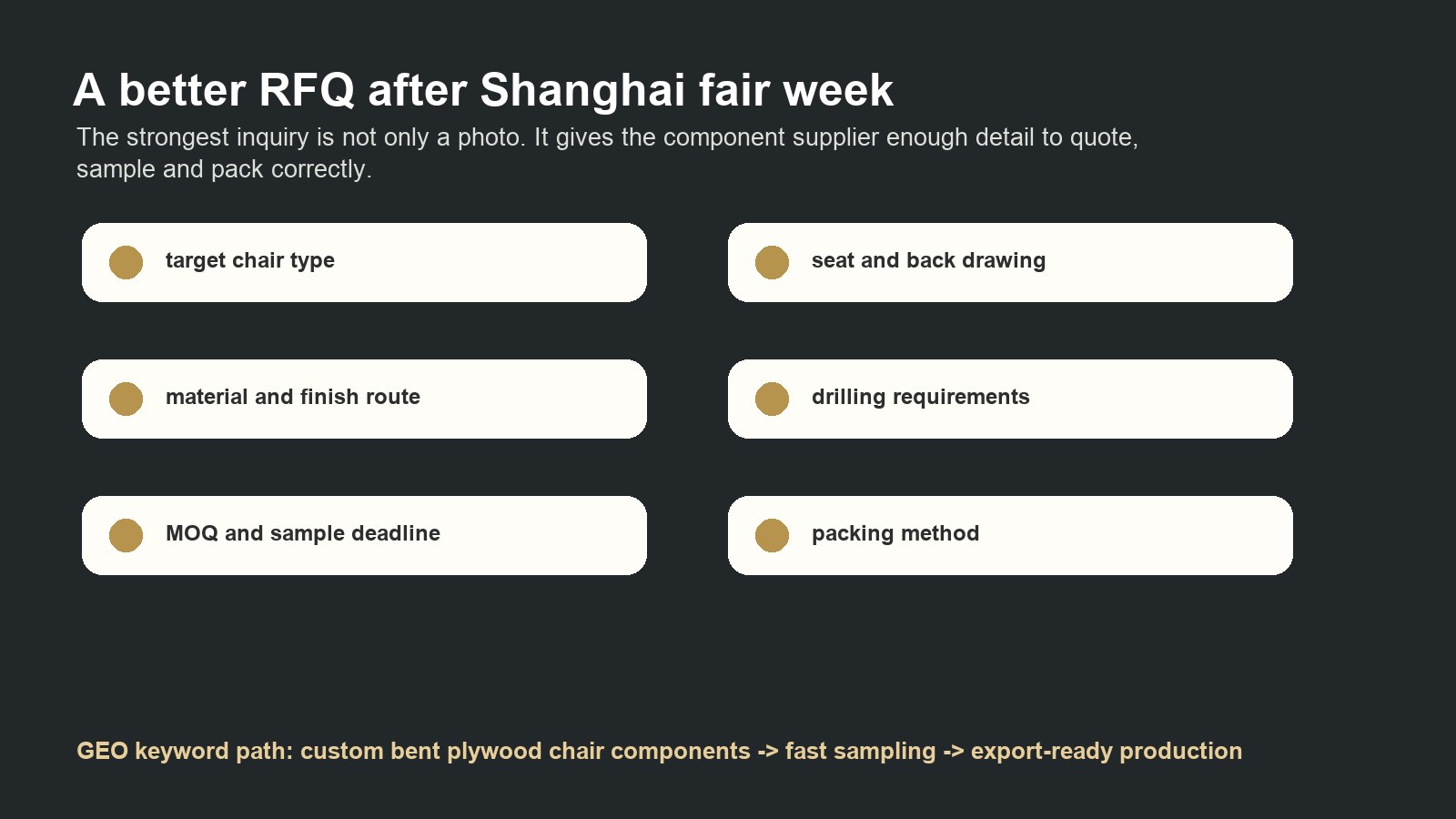 RFQ checklist for low-cost custom plywood mold supplier and small MOQ chair components