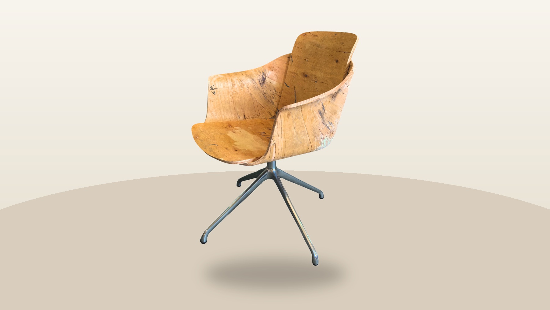 Custom molded plywood chair shell for office chair and ergonomic seating development