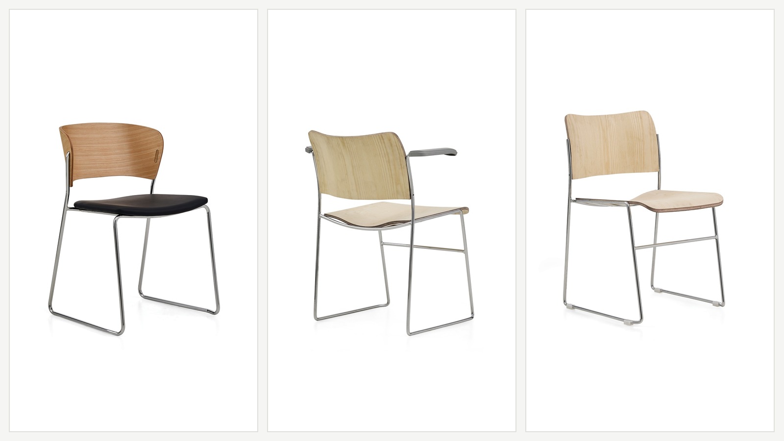DALI contract chair collection with plywood backs steel frames and optional armrests.