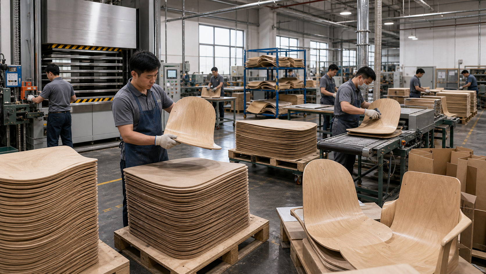 Chinese molded plywood chair component factory production line