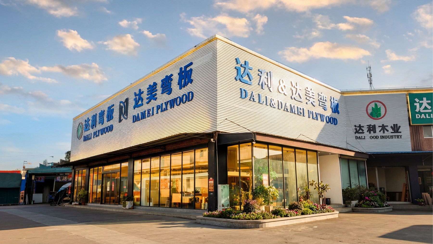 DALI Plywood Foshan showroom exterior for bent plywood and curved wood furniture components.