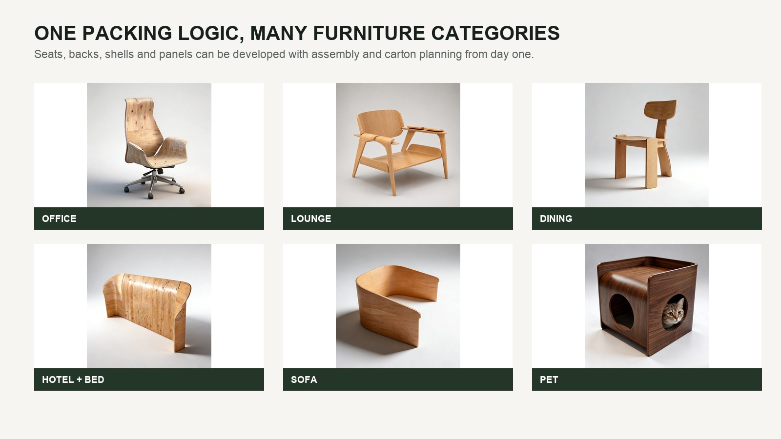 DALI furniture categories that can use packing-first molded plywood component development.