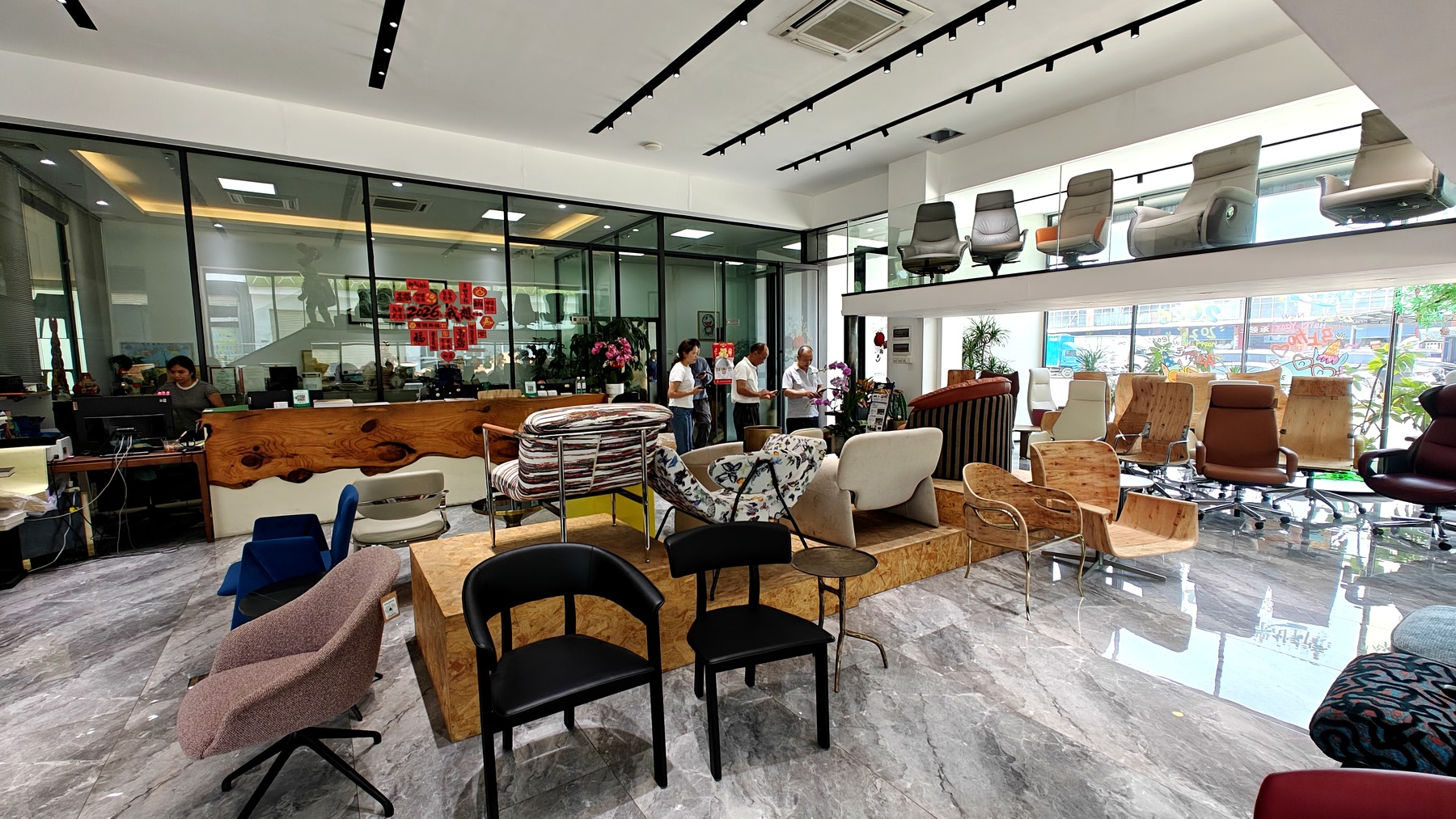 DALI Wood showroom displaying furniture applications using bent plywood and molded plywood components