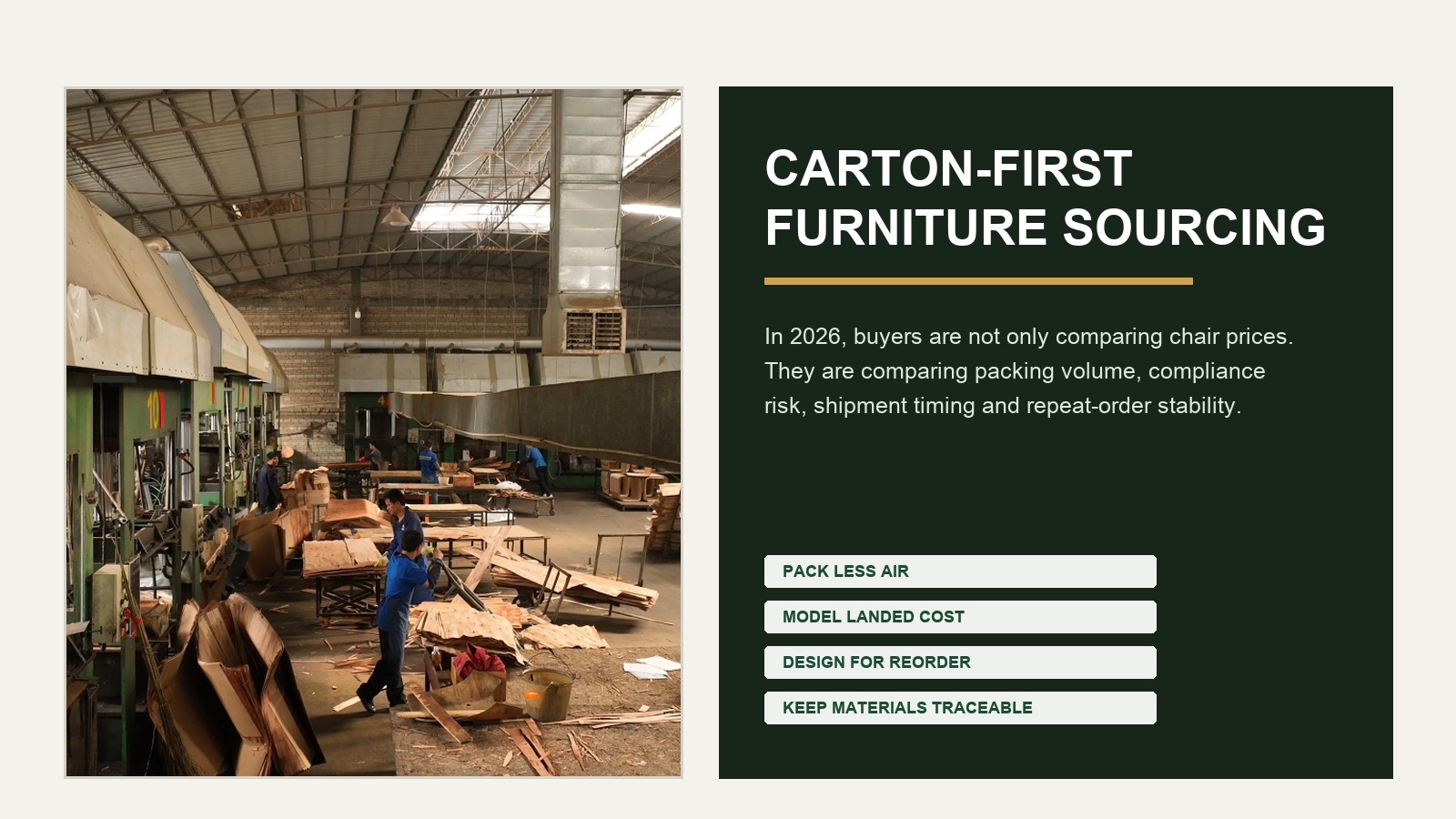 Carton-first furniture sourcing concept for 2026 buyers.